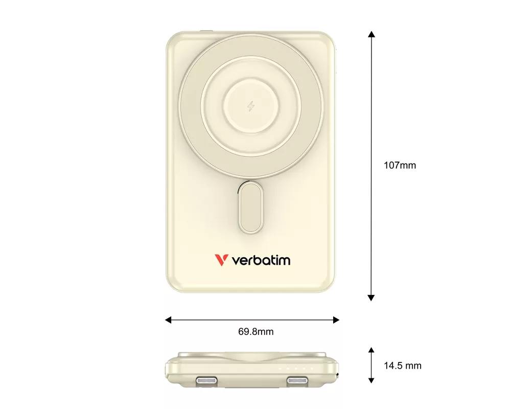 Външна батерия Verbatim Charge 'n' Go 2C Power Bank Magnetic Wireless 5000mAh with 2 USB-C Cables & Stand Gold 11