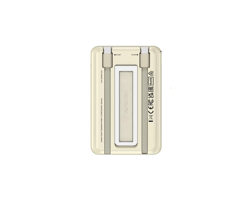 Външна батерия Verbatim Charge 'n' Go 2C Power Bank Magnetic Wireless 5000mAh with 2 USB-C Cables & Stand Gold 3