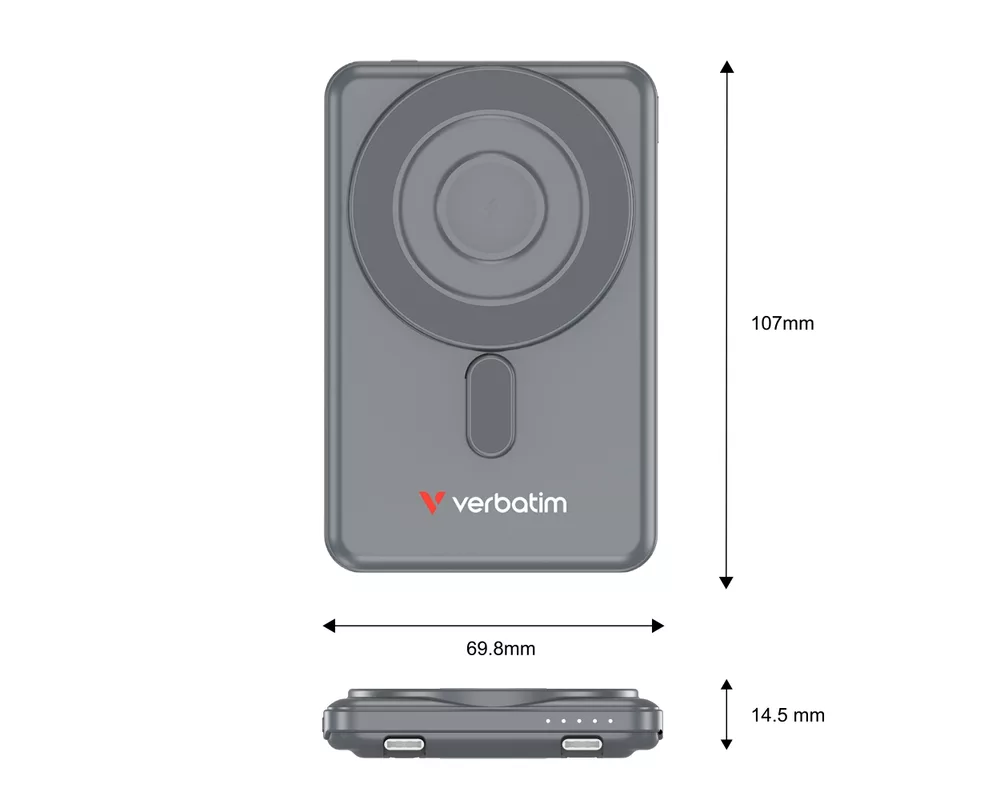 Външна батерия Verbatim Charge 'n' Go 2C Power Bank Magnetic Wireless 5000mAh with 2 USB-C Cables & Stand Grey 10