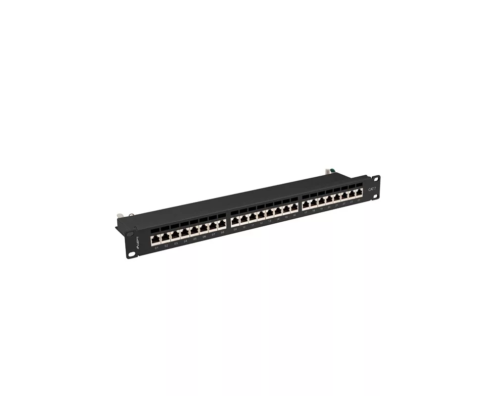 Аксесоар за сървърни и комуникационни шкафове Lanberg patch panel 24 port 1U 19" CAT.7 ftp with cable organizer shielded black 2