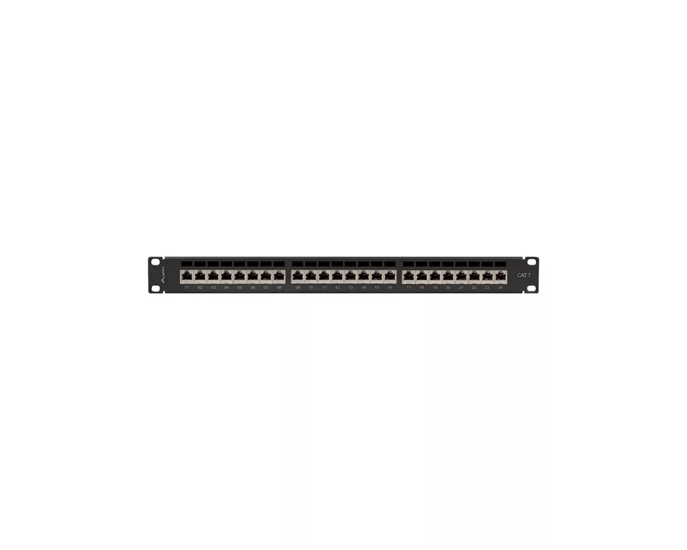 Аксесоар за сървърни и комуникационни шкафове Lanberg patch panel 24 port 1U 19" CAT.7 ftp with cable organizer shielded black 3
