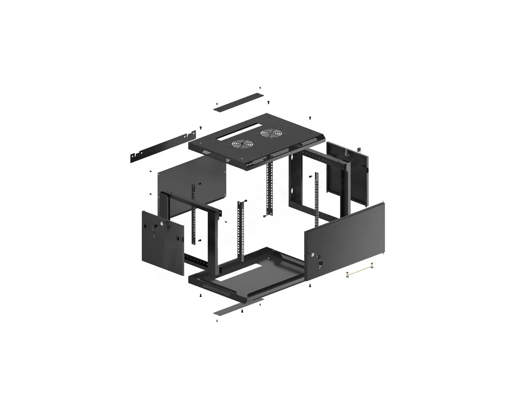 Сървърен шкаф Lanberg rack cabinet 19" wall-mount 6U/600x450 for self-assembly with metal door black (flat pack) 6