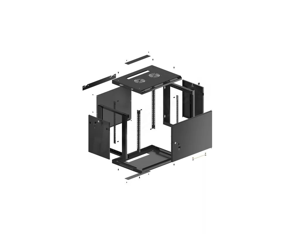 Сървърен шкаф Lanberg rack cabinet 19" wall-mount 9U/600x450 for self-assembly with metal door  black (flat pack) 15