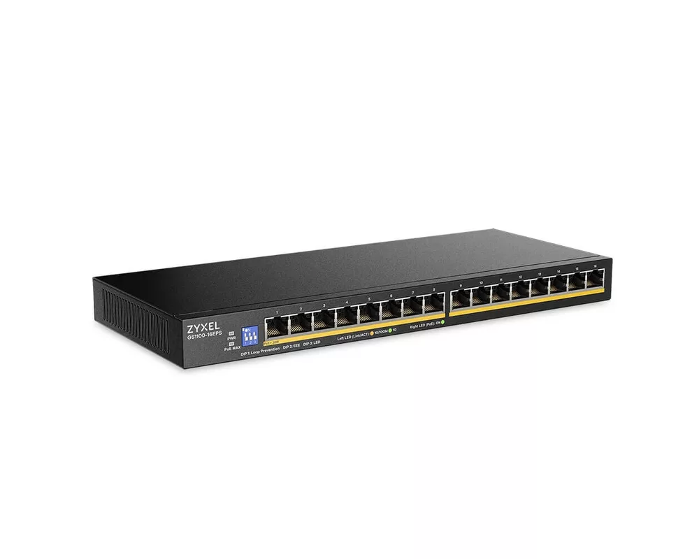 Switch (Комутатор) ZyXEL GS1100-16EPS Slimline PoE+ 135W 16 port Gigabit - DIP selector Unmanaged Switch 2