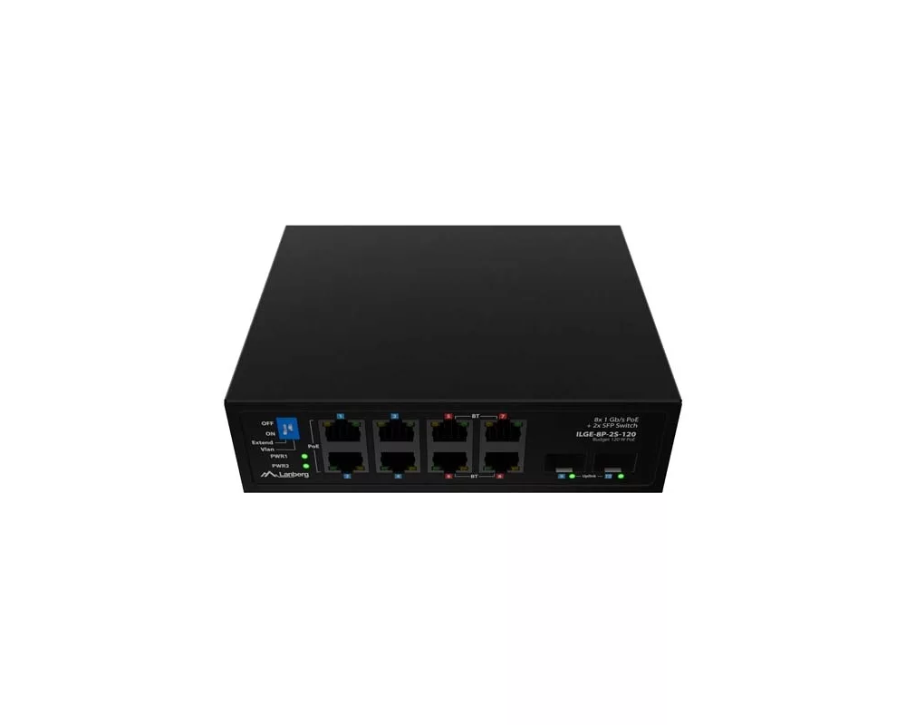 Switch (Комутатор) Lanberg Switch ILGE-8P-2S-120 POE 4 x BT 4 x AT 2 x SFP DIN Unmanagment Gigabit Ethernet 3