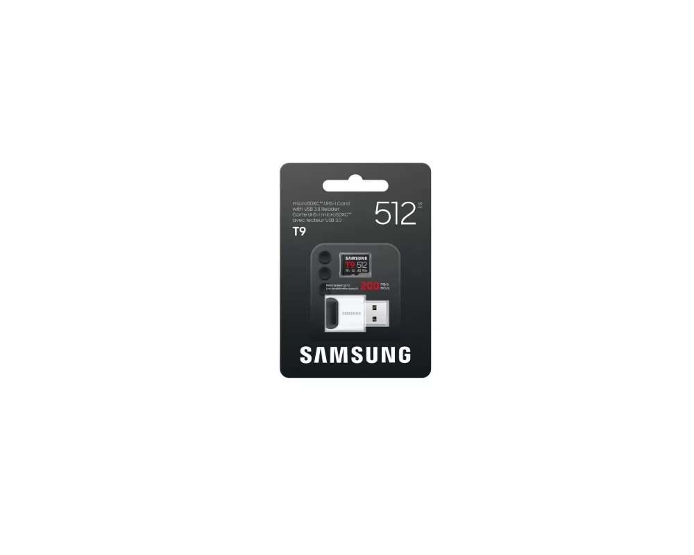 Флаш карта Samsung 512GB micro SD Card T9 UHS-I Read 200MB/s - Write 130MB/s Class 10 U3 V30 A2 with USB Reader 4