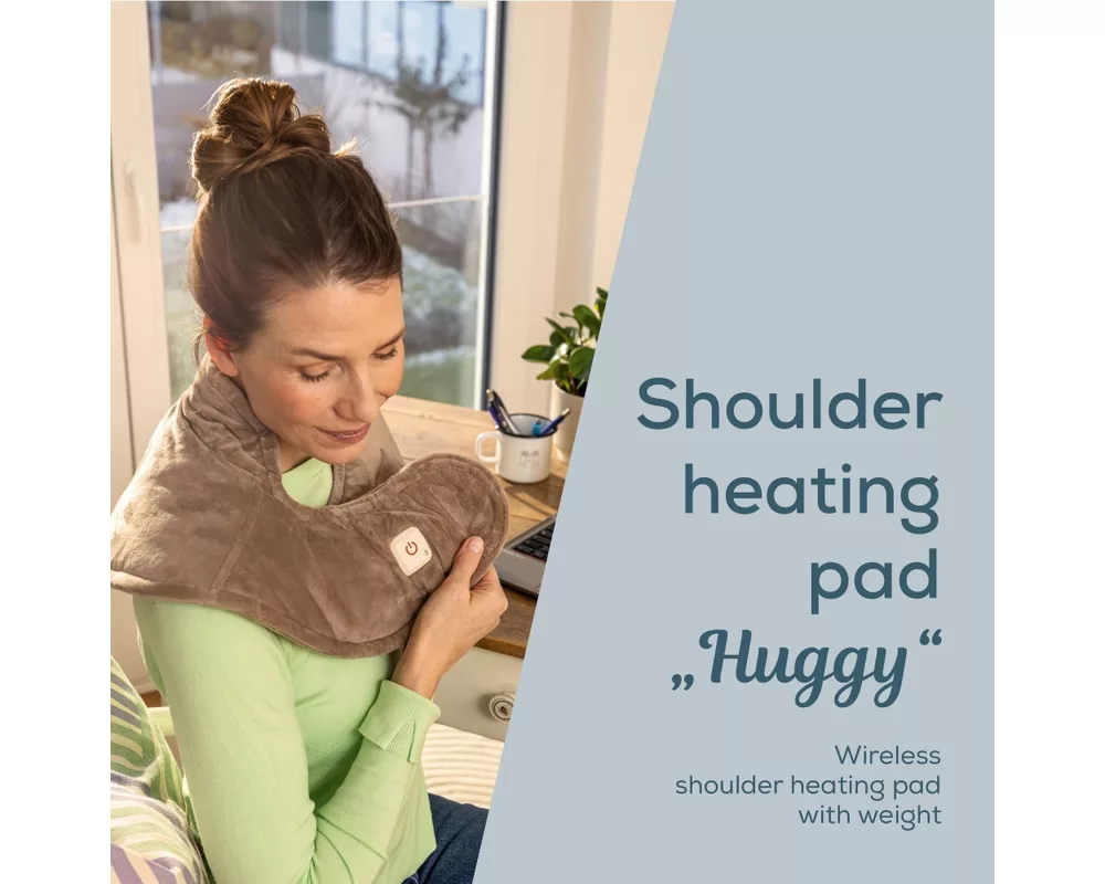 Термоподложка Beurer HK 165 Huggy Taupe Shoulder heat pad; Soft & cosy material; lithium-ion battery; Soothing heat for up to 4 h; Machine-washable at 30°C; 3 temp. settings 3