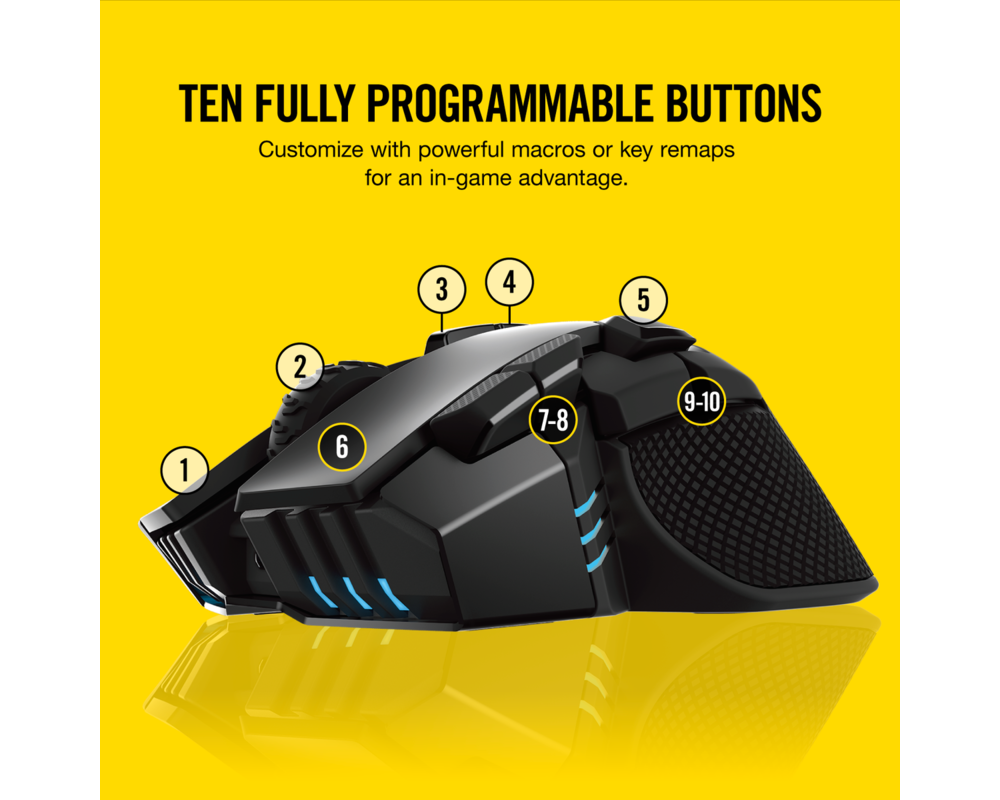 Мишка Corsair Gaming IronClaw RGB Wireless with Slipstream Technology, FPS/MOBA, Wireless & USB, Black 6