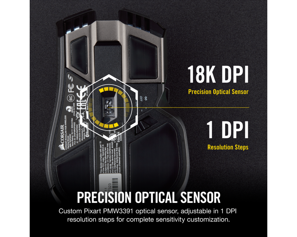 Мишка Corsair Gaming IronClaw RGB Wireless with Slipstream Technology, FPS/MOBA, Wireless & USB, Black 5