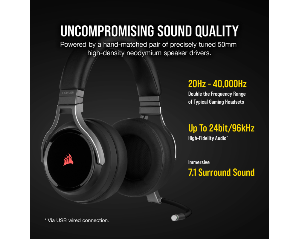 Слушалки CORSAIR Gaming Virtuoso RGB Wireless High-Fidelity Gaming Headset Carbon EU Version 3