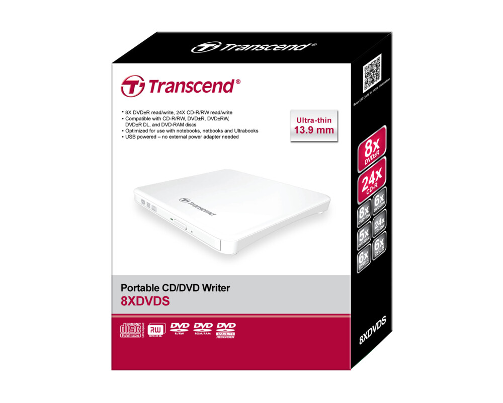 Оптично устройство Transcend 8X DVD±RW, USB 2.0, Slim Type 20