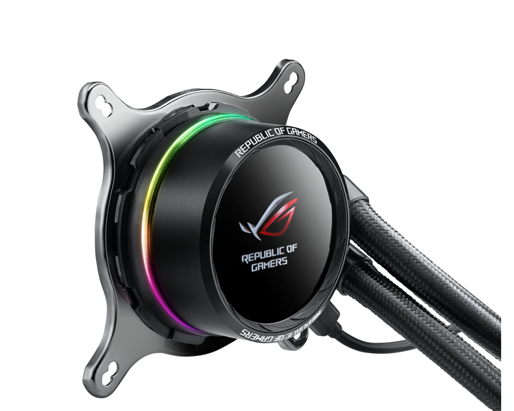 Охладител за процесор ASUS ROG RYUO 240 all in one liquid CPU cooler color OLED Aura Sync ROG 240mm fan 4