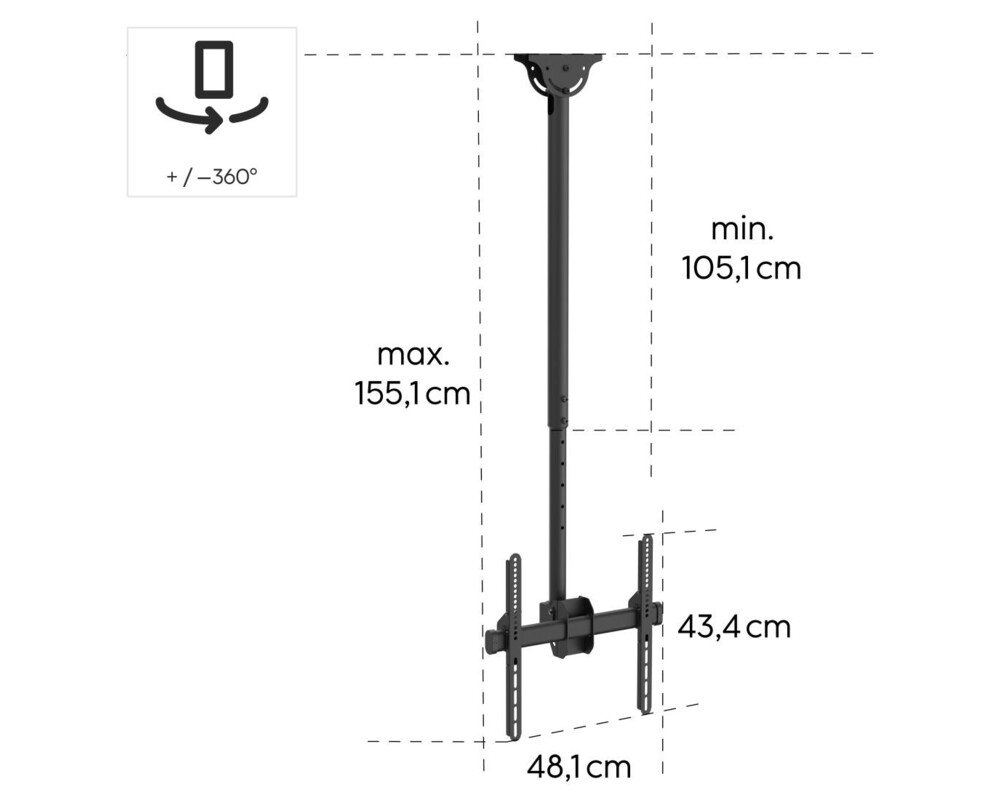 Стойка HAMA, Регулируема, 32"-65", 50 кг, Черна 6
