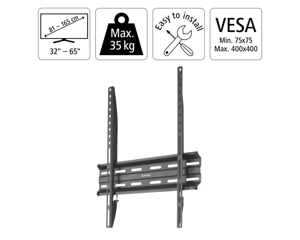 Стойка HAMA, Фиксирана, 32"-65", 35 кг, VESA 400, 1 звезда, Черен 4