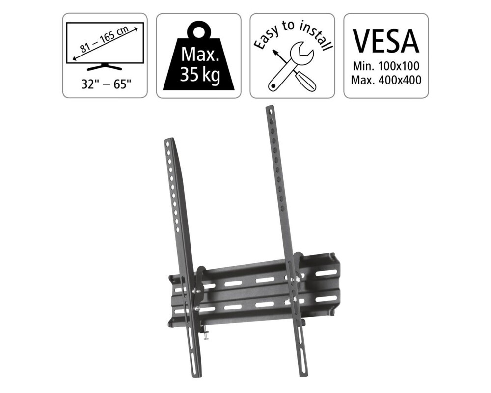 Стойка HAMA, Наклон 0/10°, 32"-65", 35 кг, VESA 400, 1 звезда, Черен 7