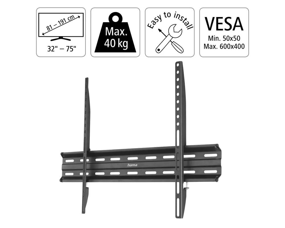 Стойка HAMA, Фиксирана, 32"-75", 40 кг, 1 Звезда, Черен 5