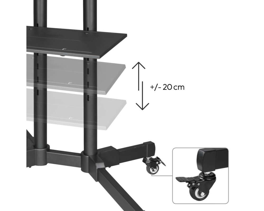 Стойка Мобилна стойка Trolley за TV, До 178 см / 70", 600x400, На колела, Черен 13