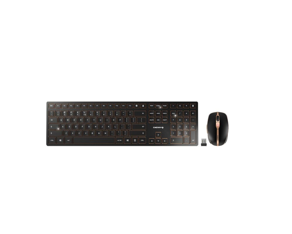 Клавиатура Kомплект клавиатура с мишка CHERRY DW 9000 SLIM, Безжичен, Черен/Бронз
