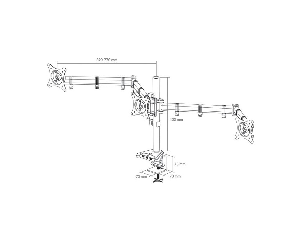 Стойка за 3 монитора ARCTIC Z3 Pro (Gen 3), за бюро, USB 3.2 Gen 1 хъб, Черна 4