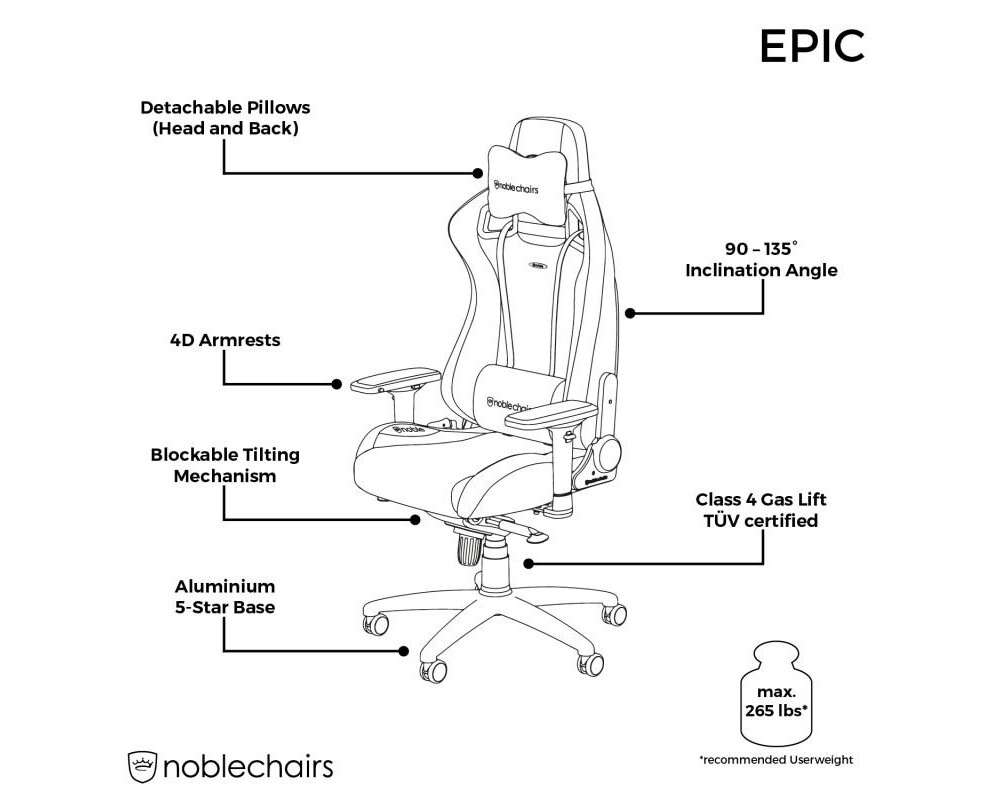 Геймърски стол noblechairs EPIC, Black Edition 5