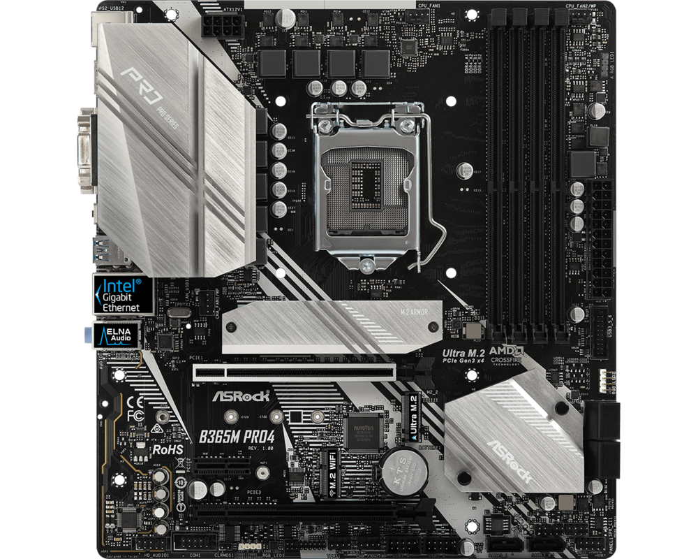 Дънна платка ASROCK B365M-PRO4, Socket 1151 (300 Series), 4 x DDR4 2