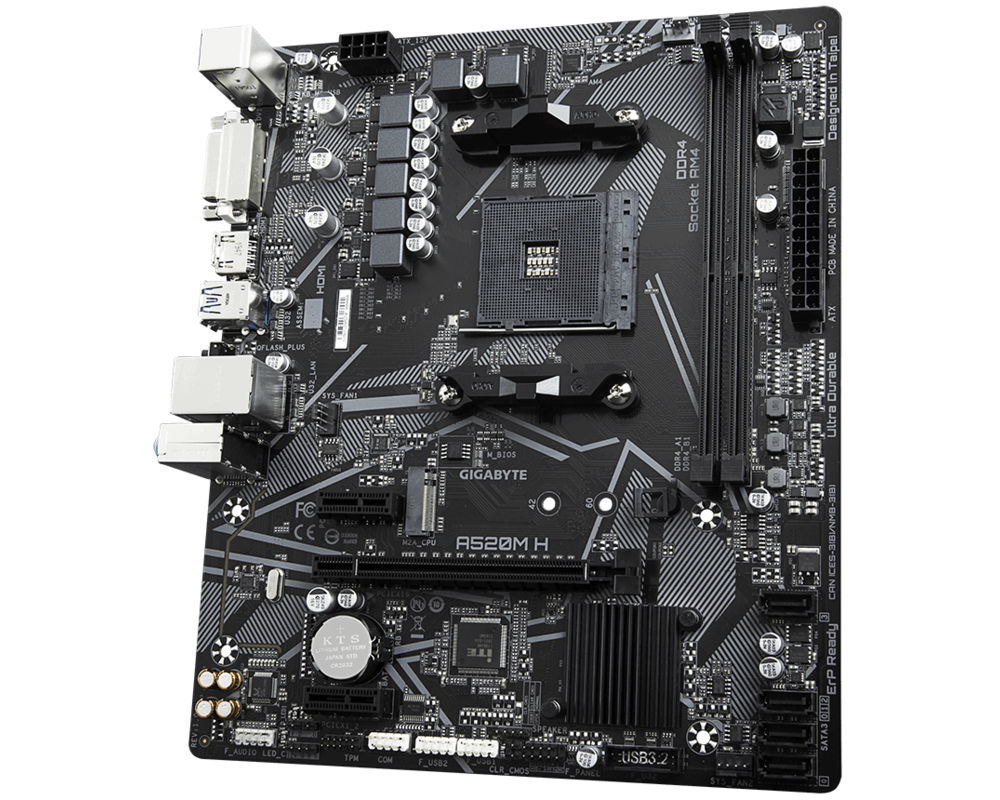 Дънна платка GIGABYTE A520M-H, Socket AM4, mATX, 2xDDR4, M.2 NVMe 4