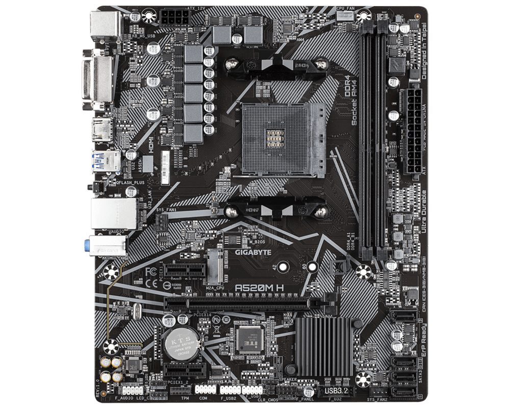 Дънна платка GIGABYTE A520M-H, Socket AM4, mATX, 2xDDR4, M.2 NVMe 3