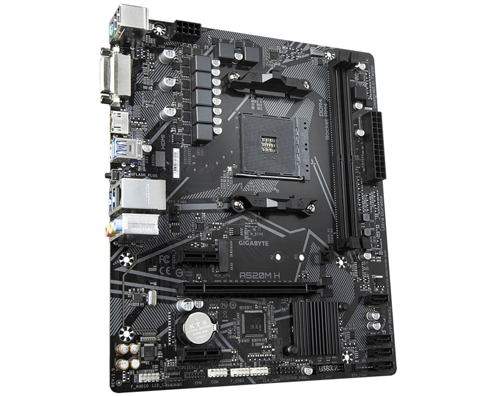 Дънна платка GIGABYTE A520M-H, Socket AM4, mATX, 2xDDR4, M.2 NVMe 5