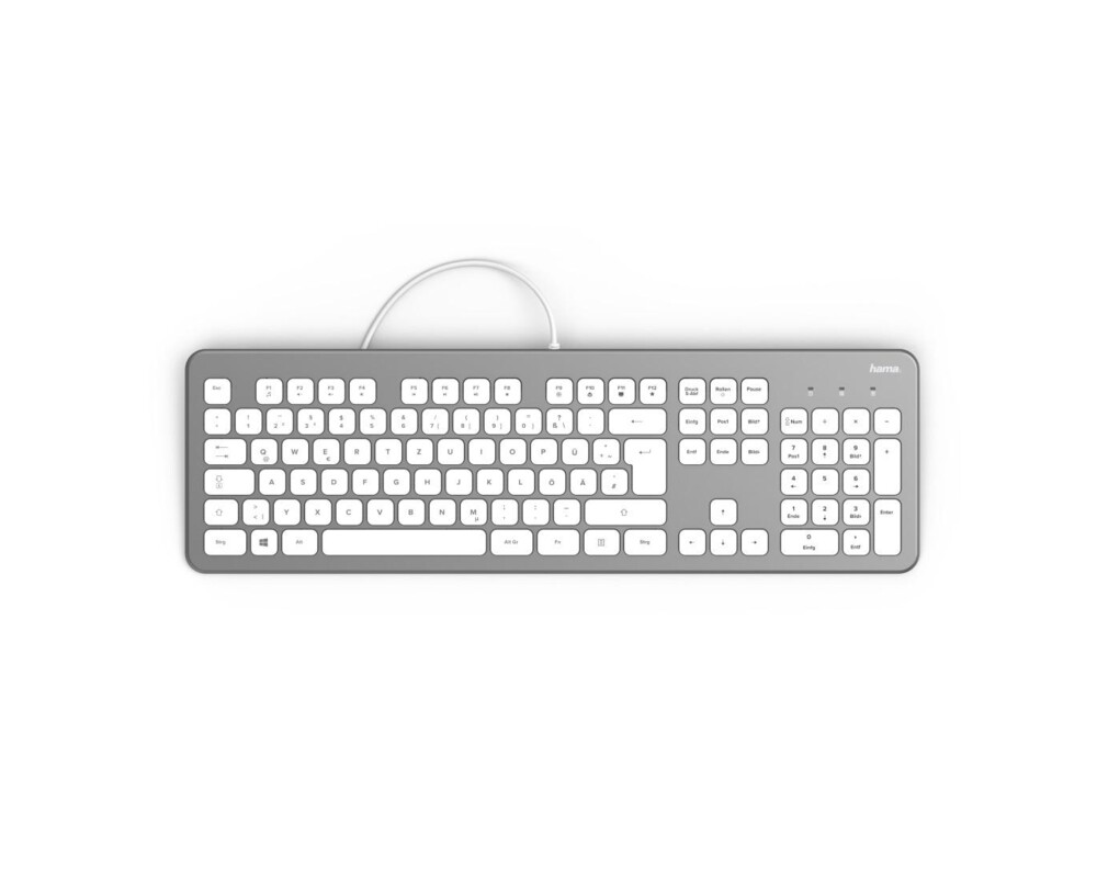 Клавиатура Безшумна HAMA KC-700, с кабел, USB, кирилизирана, Сребрист/Бял 2