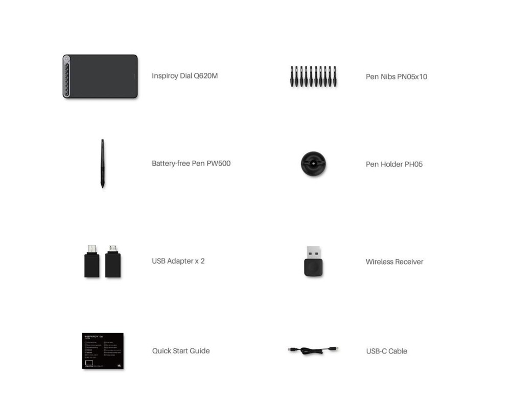 Графичен таблет HUION Inspiroy Dial Q620M, USB-C, Черен 6