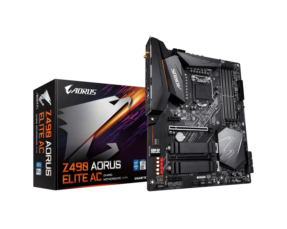Дънна платка GIGABYTE Z490 AORUS ELITE AC LGA 1200 ATX DDR4 6xSATA 8xUSB 2xM.2 HDMI 1xLAN 2.5Gbps 9