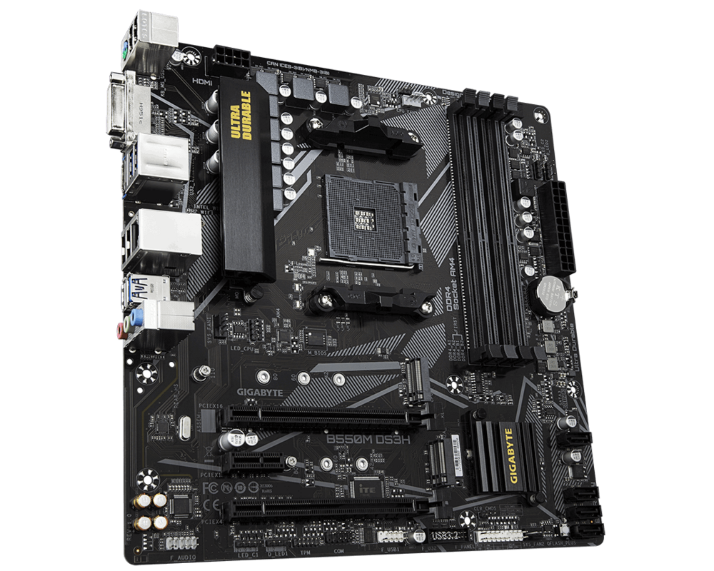 Дънна платка GIGABYTE B550M DS3H AM4 DDR4 2xM.2 4xSATA DVI-D HDMI mATX MB 8