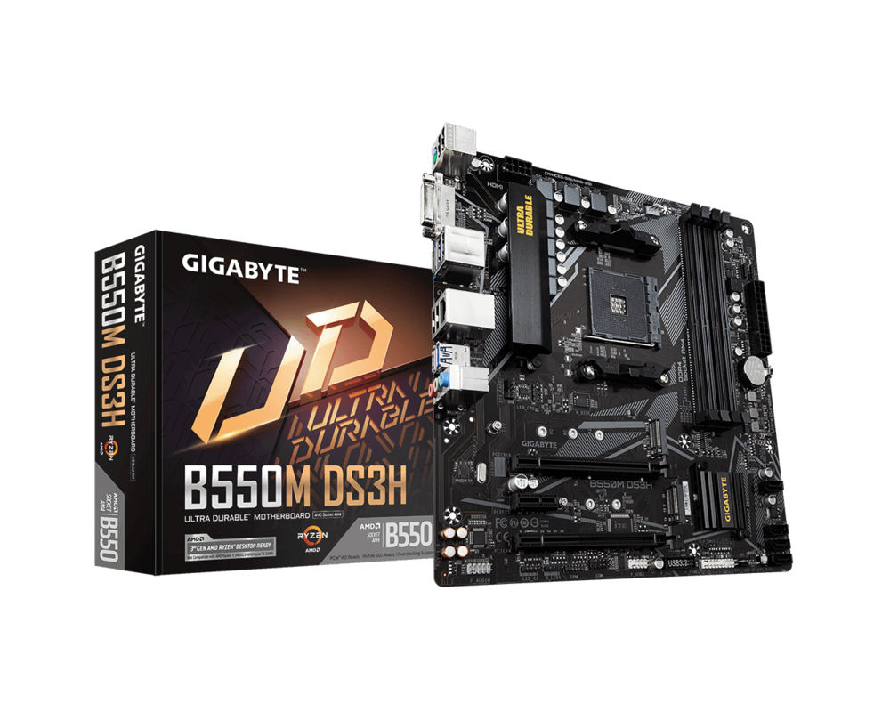 Дънна платка GIGABYTE B550M DS3H AM4 DDR4 2xM.2 4xSATA DVI-D HDMI mATX MB 10