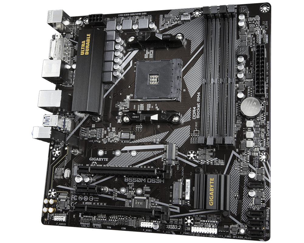 Дънна платка GIGABYTE B550M DS3H AM4 DDR4 2xM.2 4xSATA DVI-D HDMI mATX MB 7