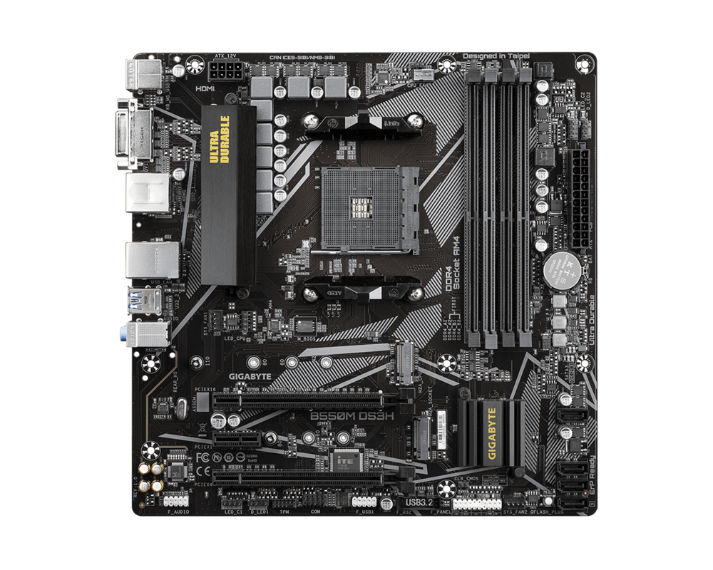 Дънна платка GIGABYTE B550M DS3H AM4 DDR4 2xM.2 4xSATA DVI-D HDMI mATX MB 6