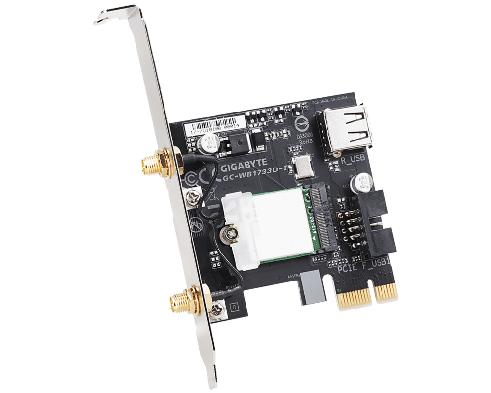 Мрежова карта PCI Express адаптер Gigabyte GC-WB1733D-I, 2x2 802.11ac 160MHz, Bluetooth 5.0 2