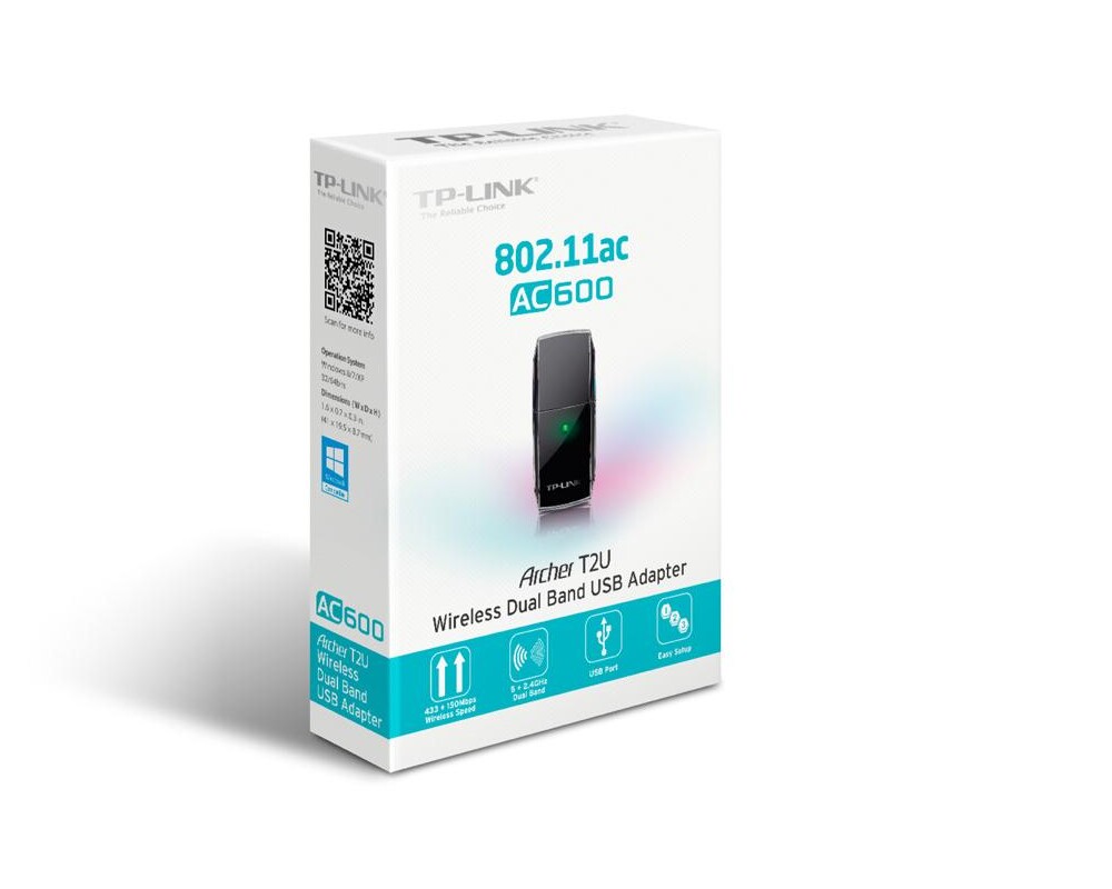 Мрежова карта Адаптер TP-LINK Archer T2U, AC600, Dual band, USB, вградена антена 6