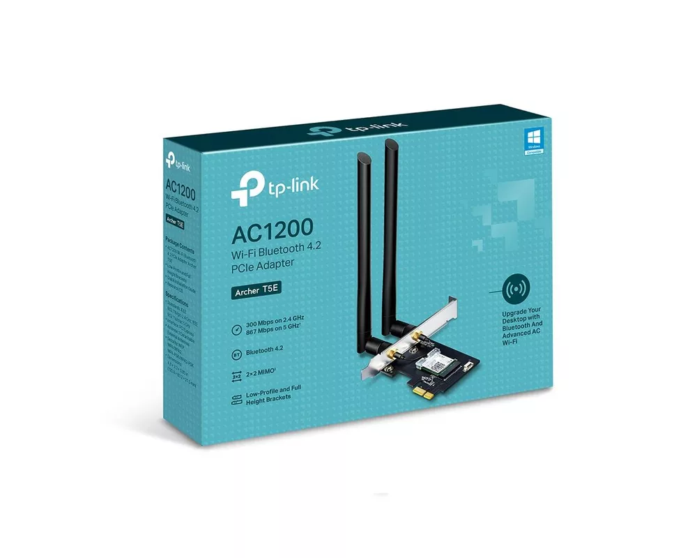 Мрежова карта адаптер TP-LINK Archer T5E, AC1200 dual band, PCI-EX, Bluetooth 4.2, две външни антени 2