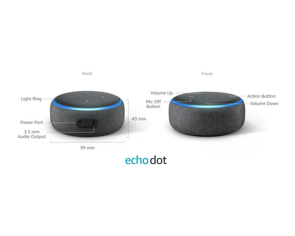Тонколони Amazon Echo Dot 3 Charcoal, гласов асистент, Черен 3