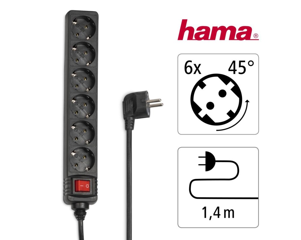 Разклонител HAMA, 6 гнезда, 30394 5