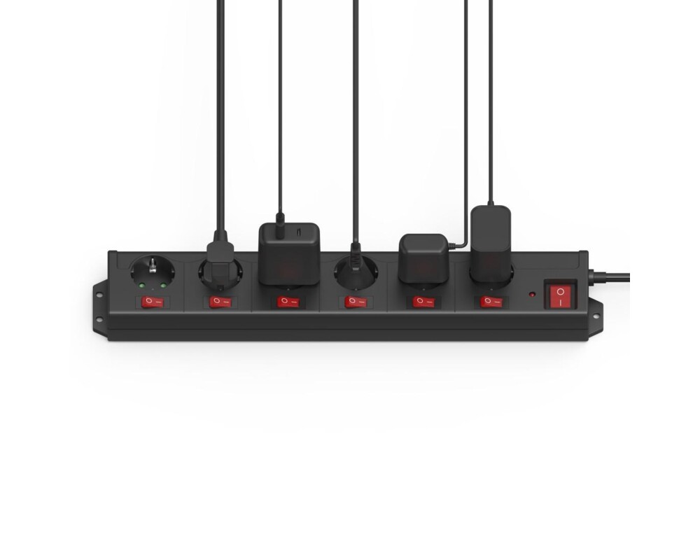 Разклонител HAMA 137259, 6 гнезда, 1.4м, индивидуални превключватели, Черен 14