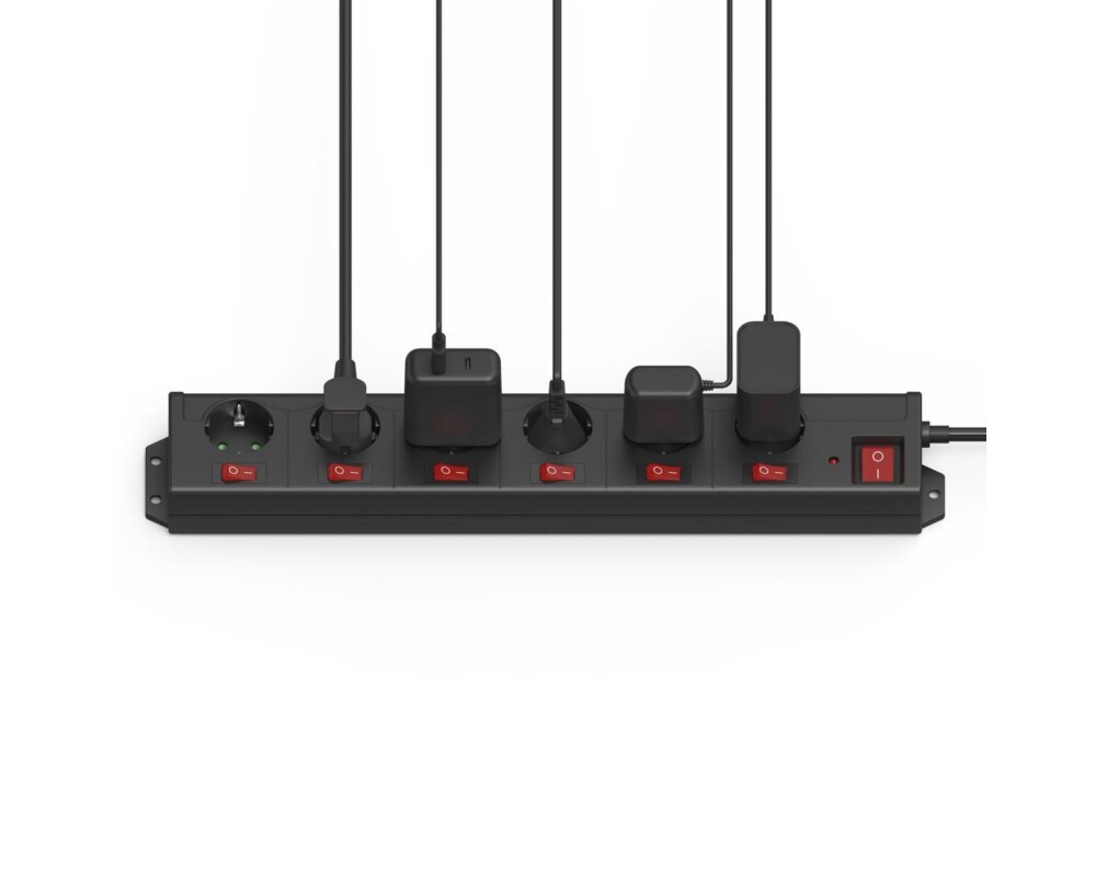 Разклонител HAMA 137259, 6 гнезда, 1.4м, индивидуални превключватели, Черен 21