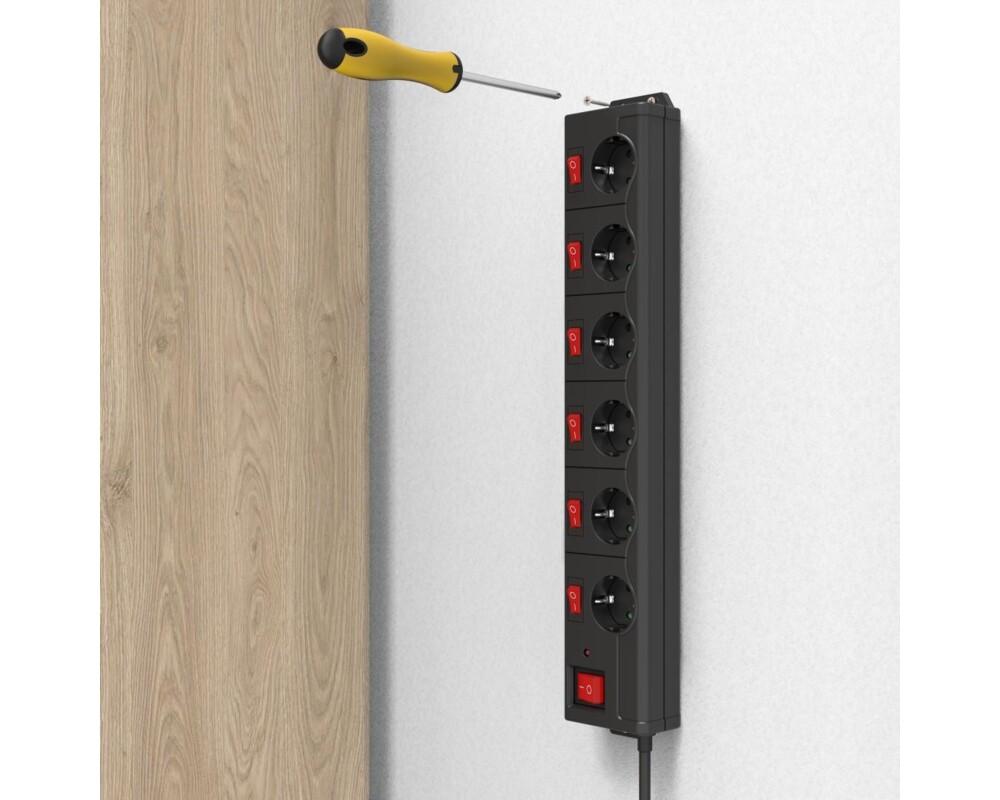 Разклонител HAMA 137259, 6 гнезда, 1.4м, индивидуални превключватели, Черен 15
