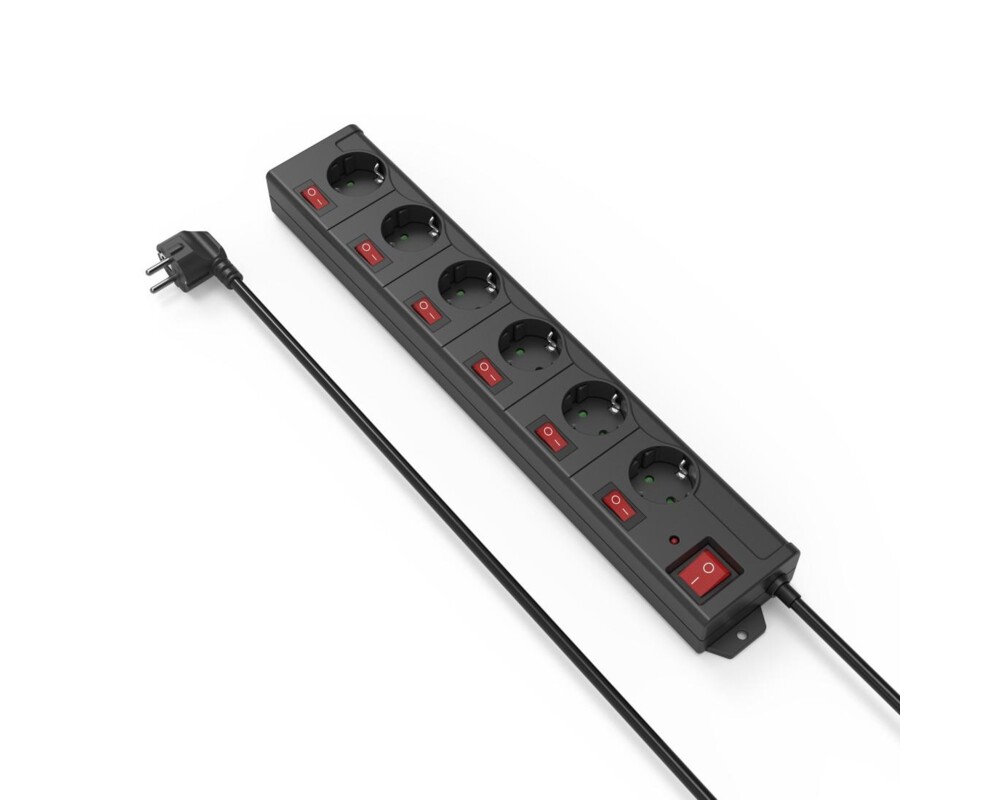 Разклонител HAMA 137259, 6 гнезда, 1.4м, индивидуални превключватели, Черен 11