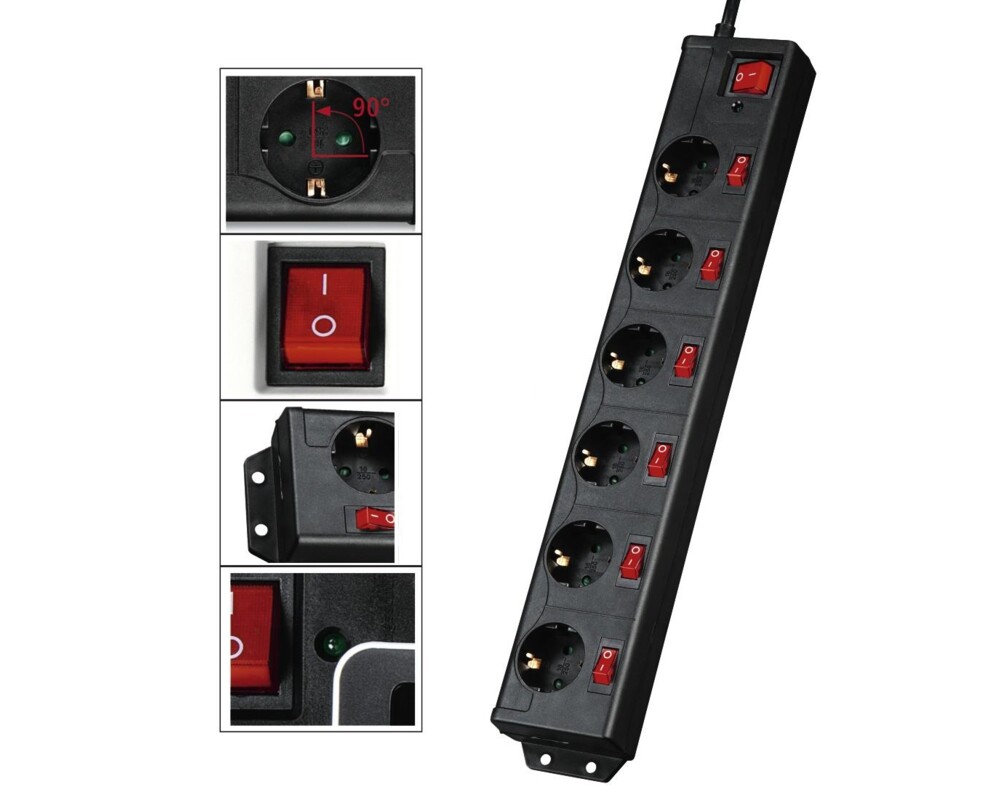 Разклонител HAMA 137259, 6 гнезда, 1.4м, индивидуални превключватели, Черен 4