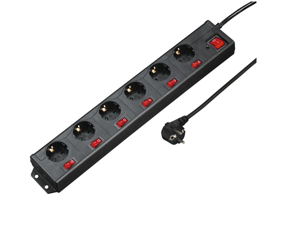 Разклонител HAMA 137259, 6 гнезда, 1.4м, индивидуални превключватели, Черен 6