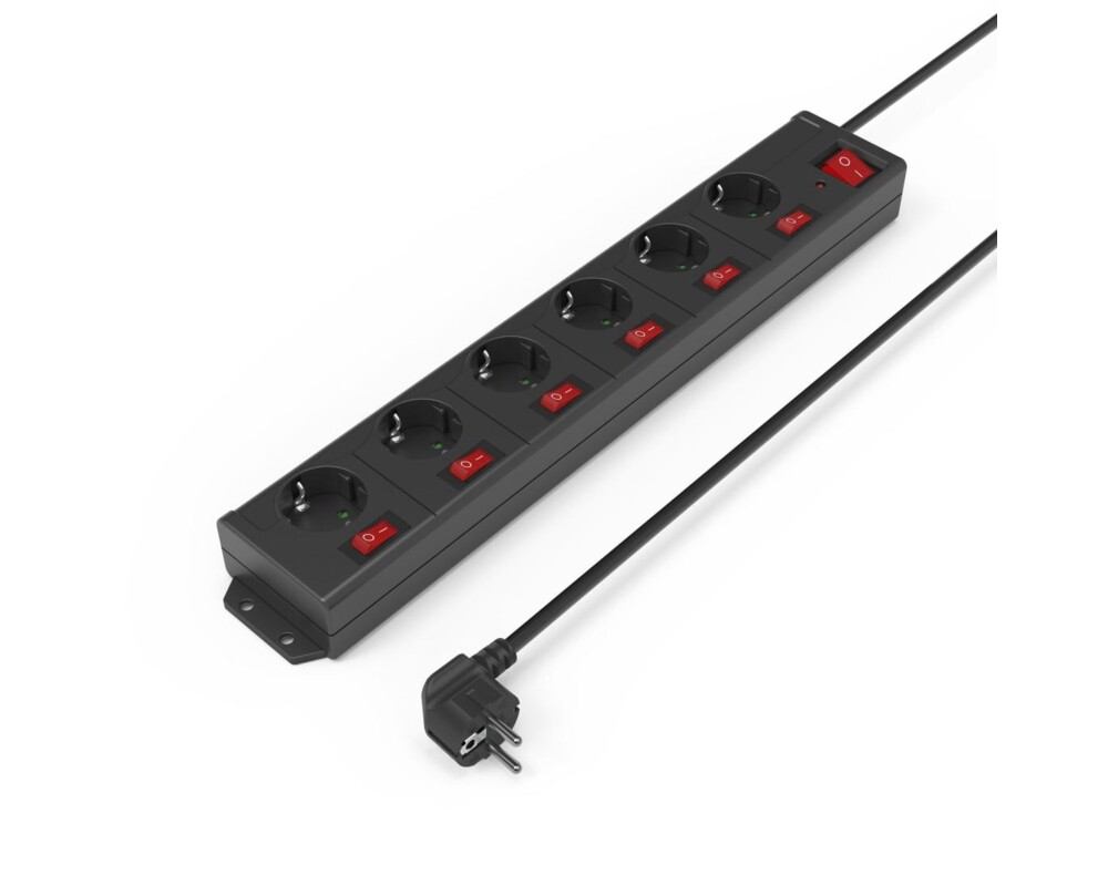 Разклонител HAMA 137259, 6 гнезда, 1.4м, индивидуални превключватели, Черен 8