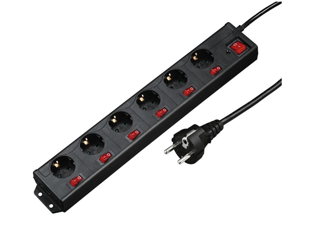 Разклонител HAMA 137259, 6 гнезда, 1.4м, индивидуални превключватели, Черен 2