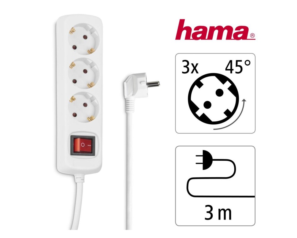 Разклонител HAMA 30535 3гнезда, 3м,бял с бутон вкл/изкл, защита срещу деца 6