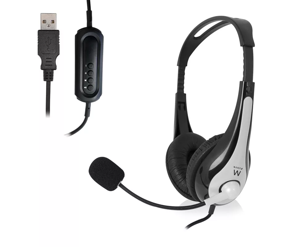 Слушалки Ewent EW3565, Микрофон, USB, 2.1м кабел, Сив/Черен 2